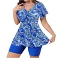 thumbnail image 2 of Warop Women's Modest Two-Piece Swimsuit Set, Short Sleeve Printed Top with Drawstring Waist, for Beach and Swimming, 2 of 4