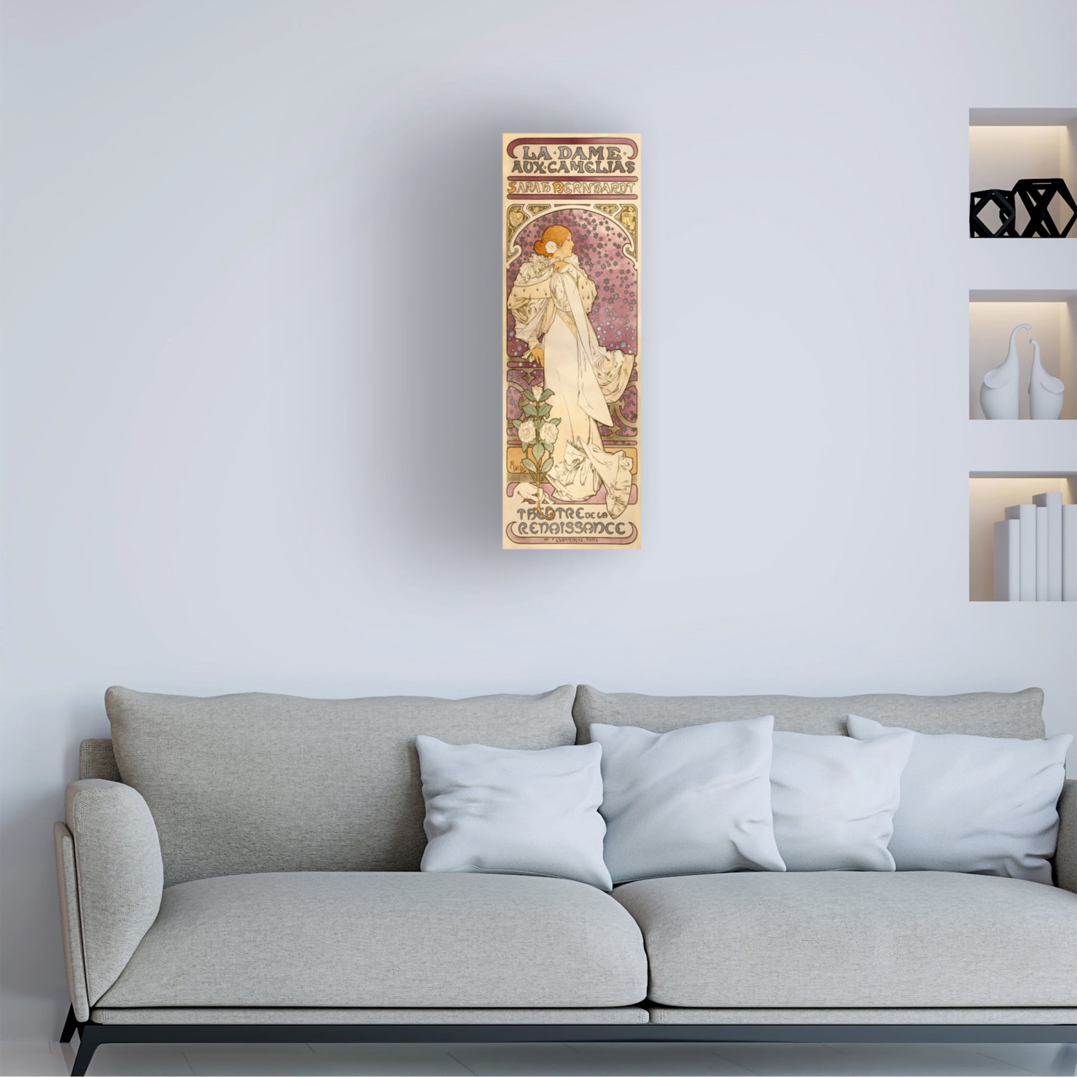 Canvas Wall Art - Alphonse Mucha 'The Lady of the Camellias - Sarah Bernhardt, 1896' Wall Art for Living Room, Bedroom, or Office Décor by Trademark Fine Art - 10 x 32 Inches