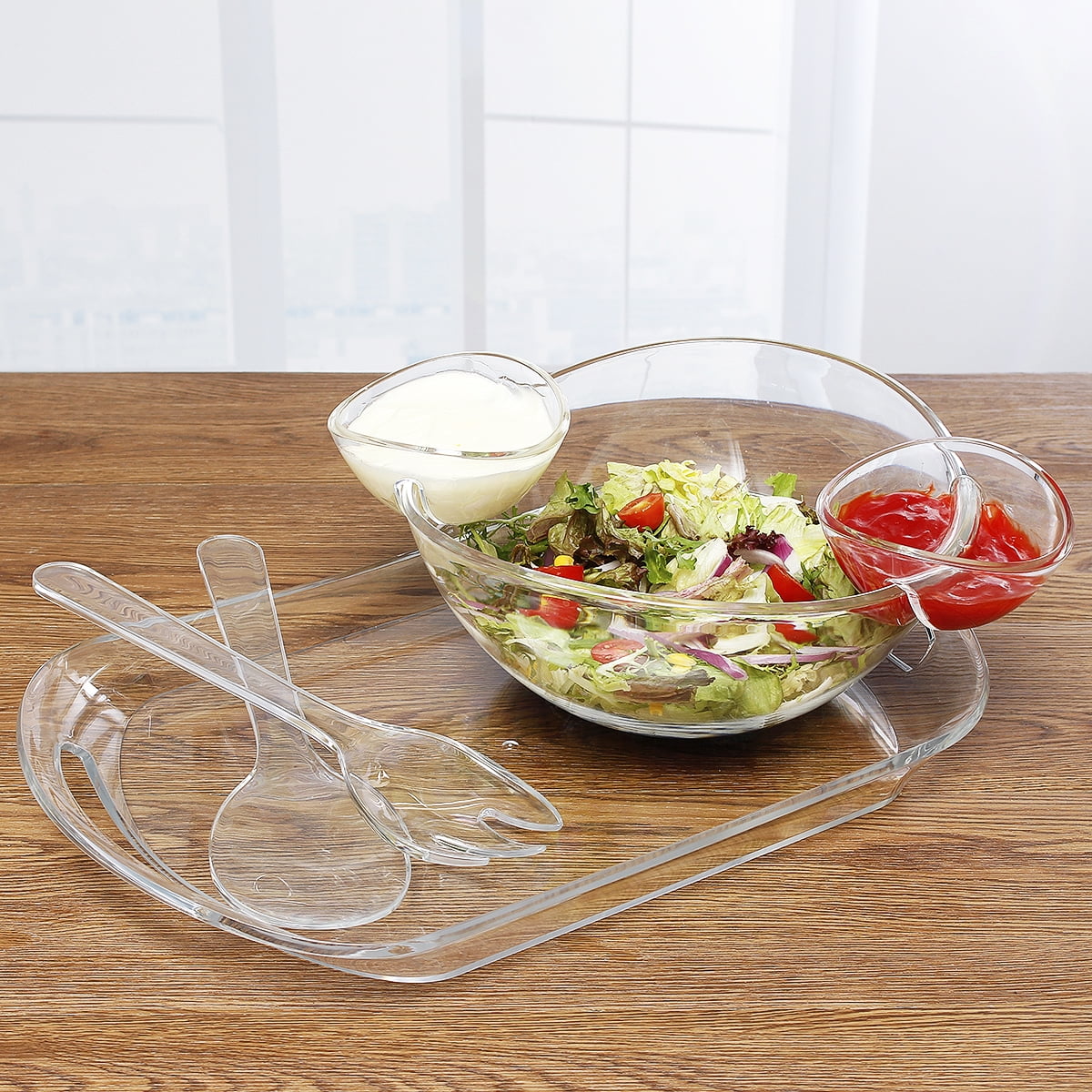 Salad Chips and Dips Bowl 6pc Set Generously sized bowl, 2 detachable