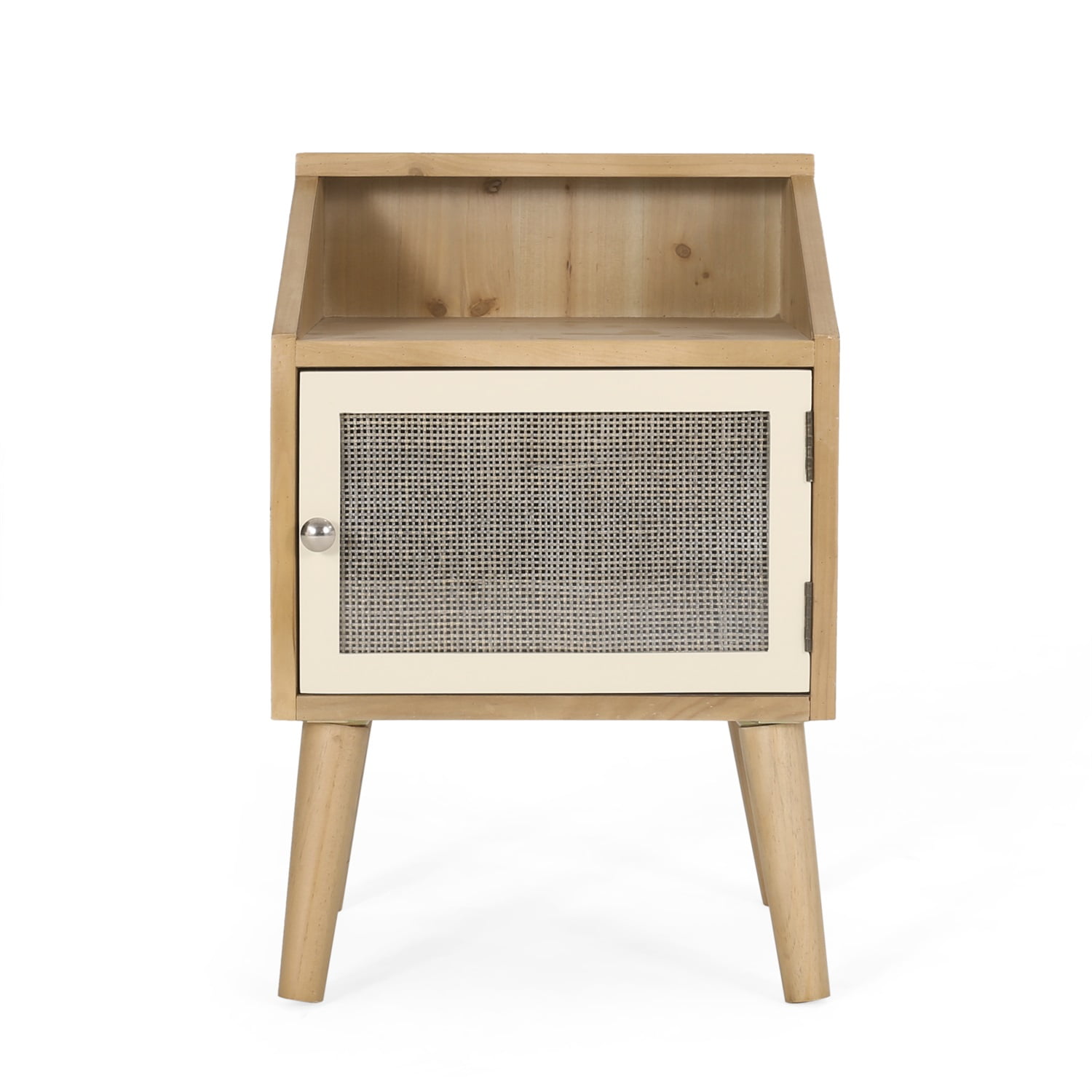 Kadyn Contemporary End Table, Bedside Table with Hutch and Door, Bedside End Table for Living Room, Natural and White Kadyn Contemporary End Table, Bedside Table with Hutch and Door, Bedside End Table for Living Room, Natural and White