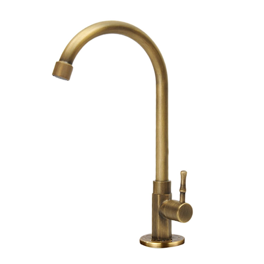Antique Brass Bathroom Basin Faucet Kitchen Swivel Single Handle Tap-Bronze 