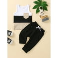 thumbnail image 2 of Chollius Toddler Infant Baby Boys 2Pcs Sets Patchwork Color Crew Neck Pocket Sleeveless Tank Tops Elastic Drawstring Pants Suits, 2 of 9