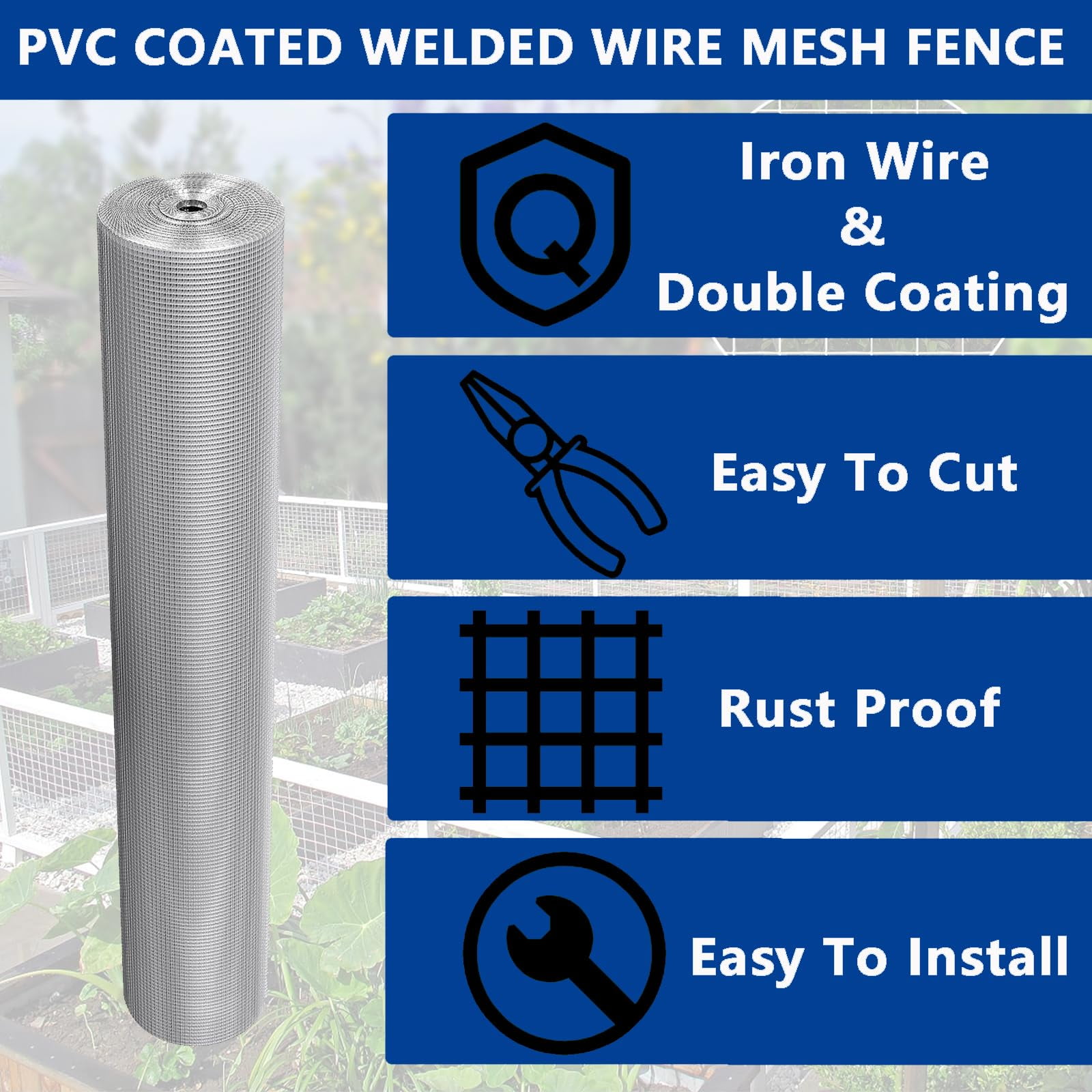 Hardware Cloth 1/4 Inch 48 x 50 Ft, 23-Gauge Welding Fence Wire Mesh Roll, Hot Dipped Galvanized Wire Mesh for Garden, Chicken Wire Fencing