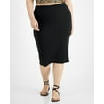 thumbnail image 2 of Bar III Women's Trendy Bodycon Ribbed Midi Skirt Deep Black Plus Size 1X, 2 of 3
