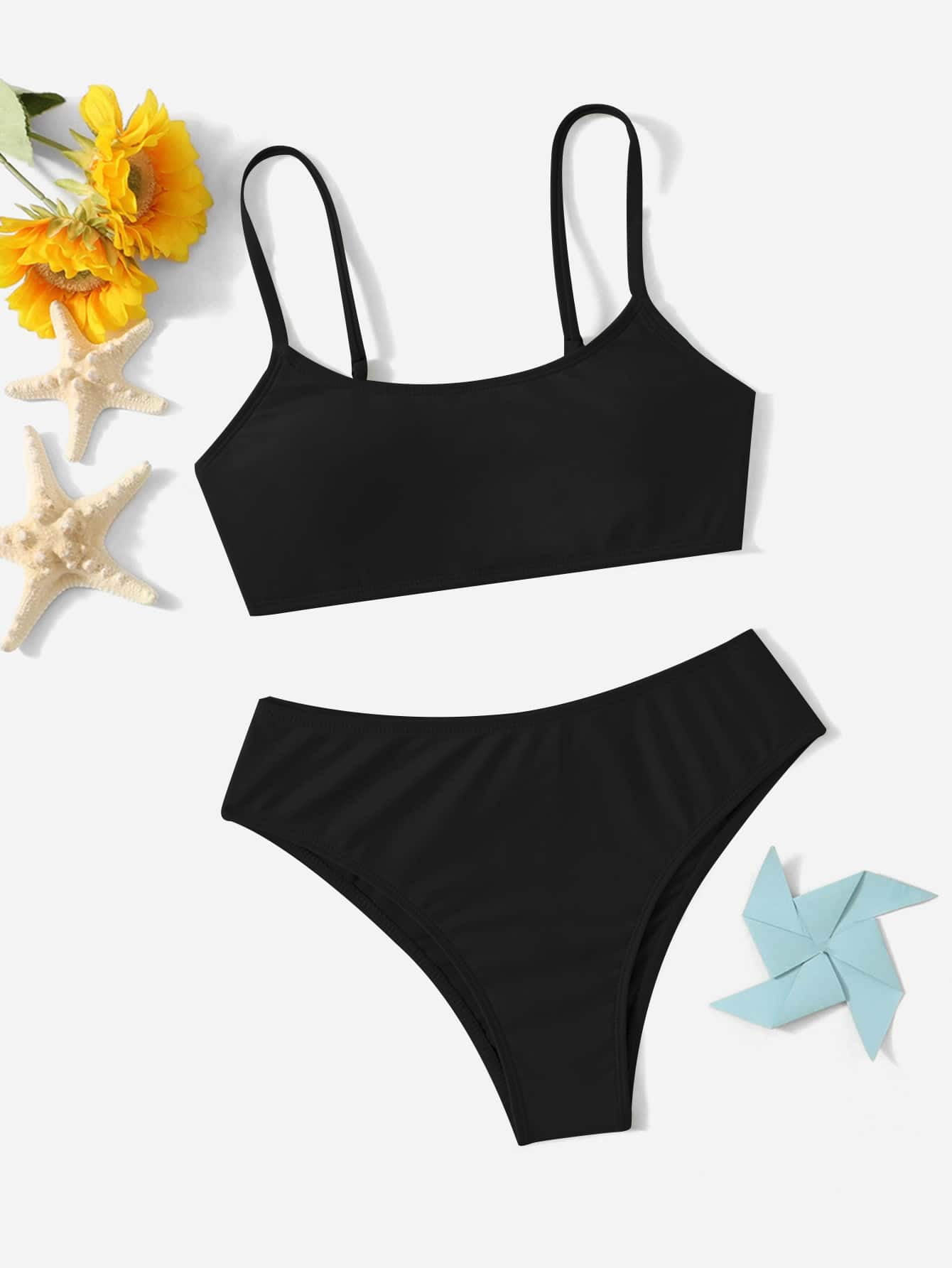 Teen Girls Solid Bikini Swimsuit 12-13Y(62IN) Black Boho F22019D-1 ...