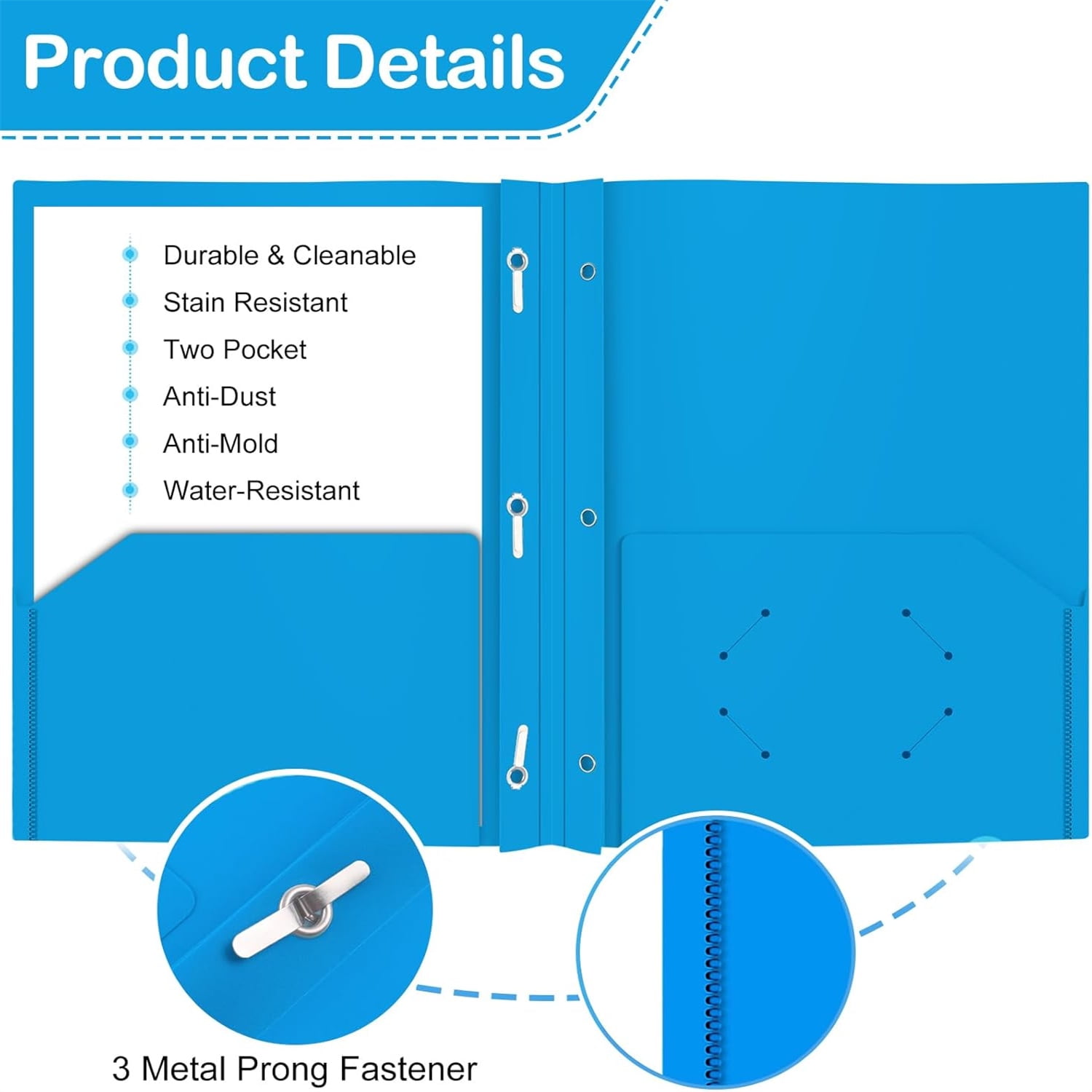 Heavy Duty Plastic Folder, 60 Pack, Pocket Folder with brads, Letter Size Poly File, Plastic Folders with 3 Prongs Fasteners