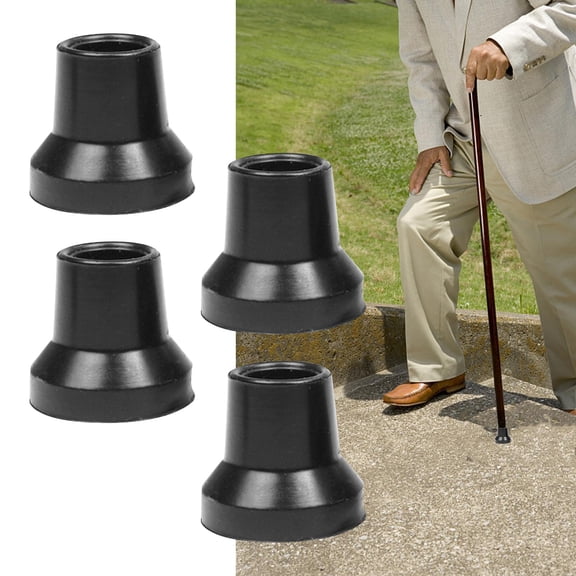 4Pcs Crutch Tips Replacement, Heavy Duty, Sturdy Reinforced Anti Skid Upgraded Thickened Crutch Feet Cap, Cane Tips for Hiking Sticks Black 16mm Hole