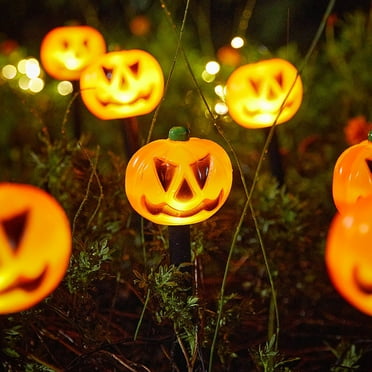 Wadada Halloween Solar Pumpkin Pathway Lights, Halloween Solar Pathway Stake Lights for Outdoor Decorations,Halloween Yard LED Path Lights for Outside Garden Lawn Sidewalk Driveway