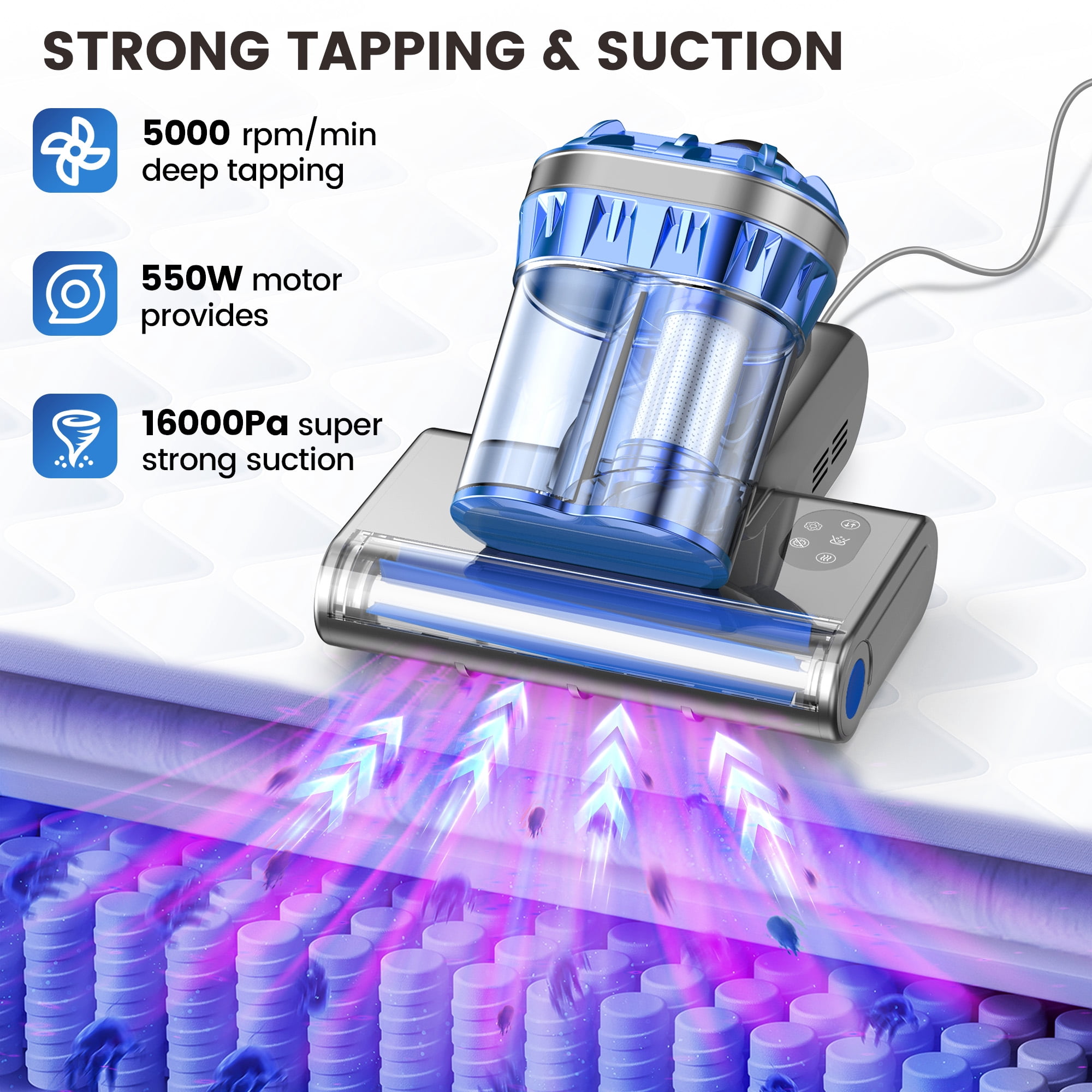 INSE Handheld Vacuum, 253.7nm UV-C Light Bed Vac Cleaner with HEPA Filter for Mattress Sofa Cirb Bed