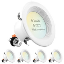 Luxrite 4 inch LED Recessed Can Lights, 14W=75W, 5 Color Options 2700K-5000K, 950 Lumens, Dimmable, Wet Rated, IC Rated, Baffle 4-Pack