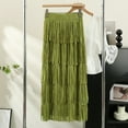 thumbnail image 2 of Ashirexll Skirts for Women Mid-Length Tassel Solid Color Straight Cake Skirt A-Line Midi Skirts Green Free Size, 2 of 4