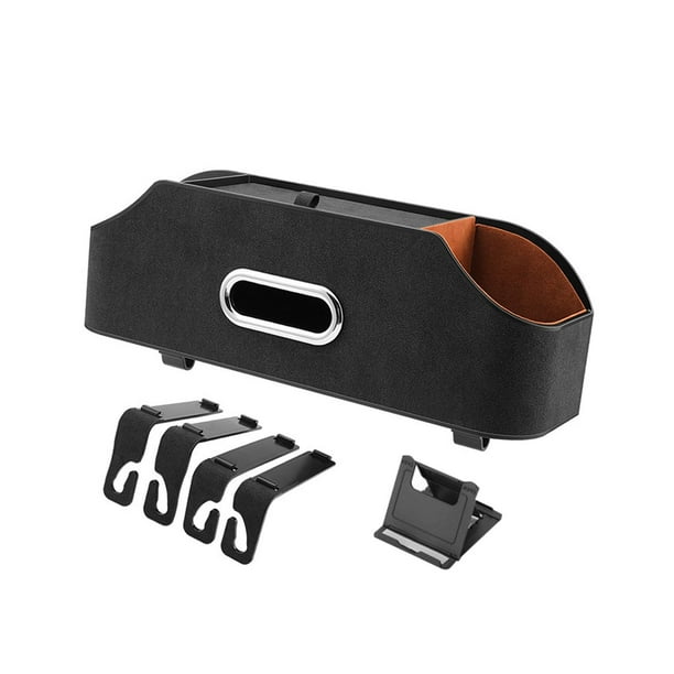 Organizador de reposacabezas para asiento de coche, caja de pañuelos multiusos, portavasos, accesorios para Negro