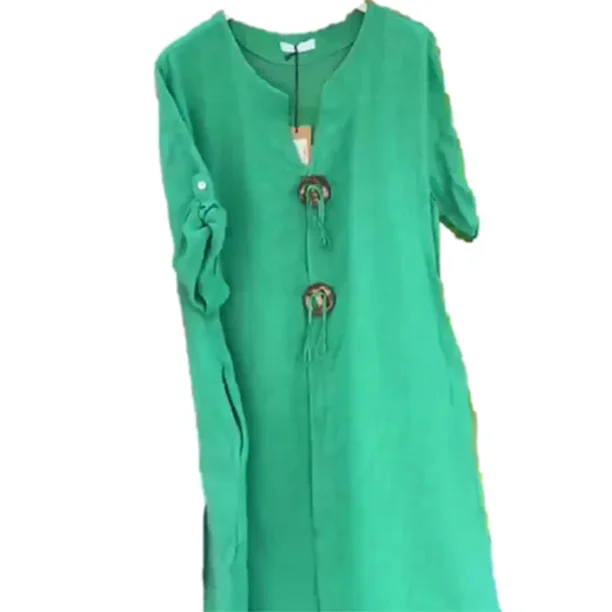 Vestido largo holgado informal para mujer, traje de estilo Simple con dos botones grandes, cuello en V profundo, Color sólido, 2024