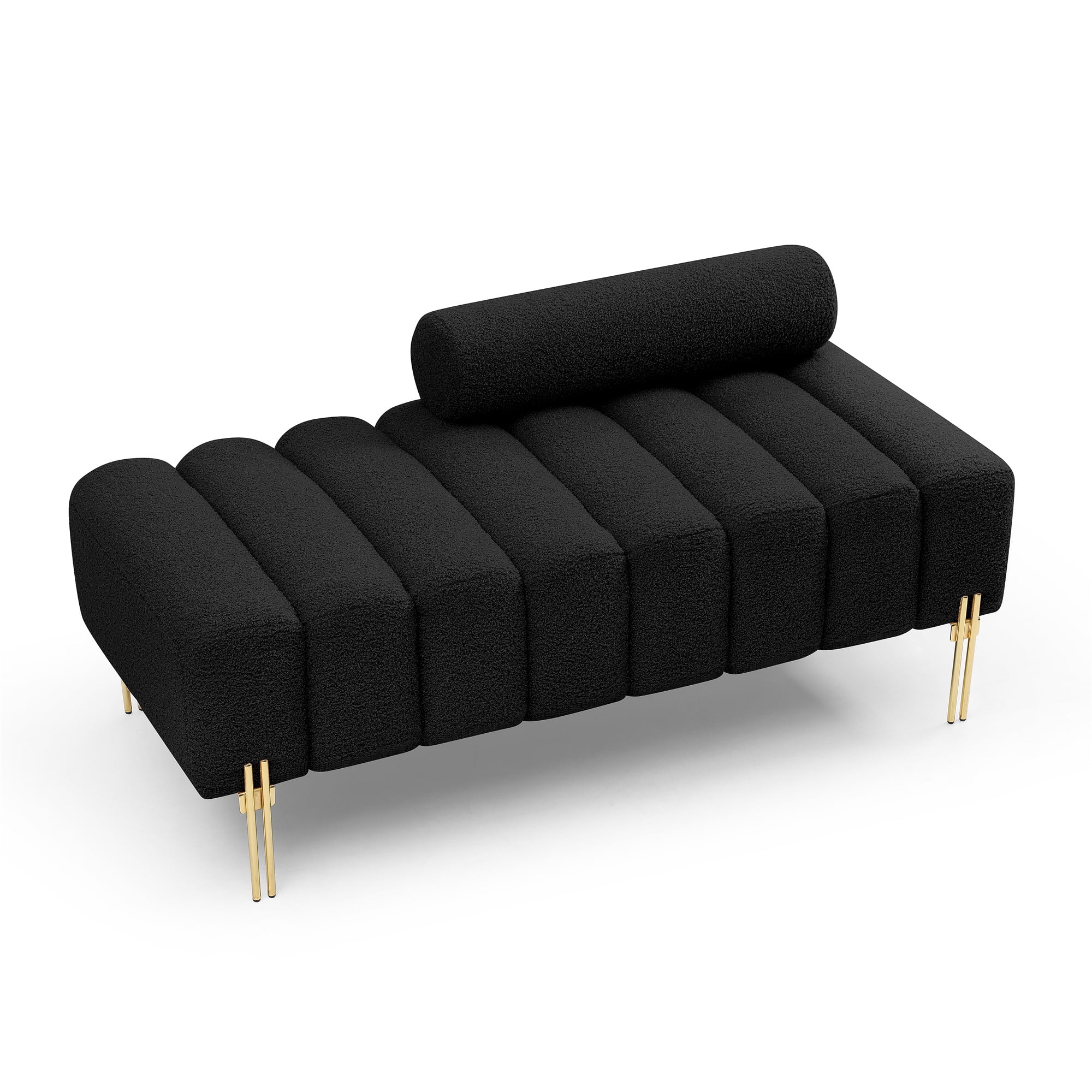 Miniyam Sherpa Bedroom Bench with Adjustable Backrest and Gold Metal Legs, Black