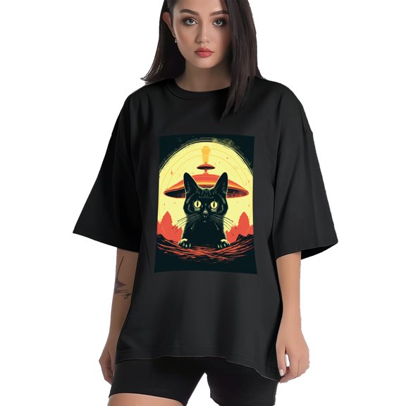 Plus Size Shirt for Women Black Tops for Women Short Sleeves Shirt for Women Retro Black Cat T Shirt Crewneck Shirt for Women XS