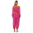thumbnail image 6 of Linjinx Women Belly Dance Outfits Sequin Long Sleeve Off Shoulder with Pants Set Carnival Hot Pink One Size, 6 of 6