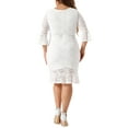 thumbnail image 3 of Agnes Orinda Women's Plus Size Engagement V Neck Fla Sleeve Ruffle Hem Lace Cocktail Bodycon Dress 1X White, 3 of 6
