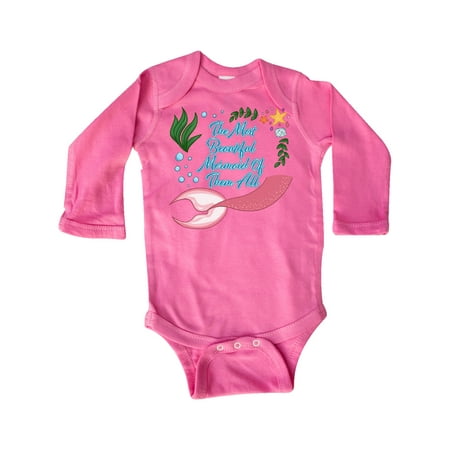 

Inktastic The Most Beautiful Mermaid of Them All with Mermaid Tail Gift Baby Boy or Baby Girl Long Sleeve Bodysuit