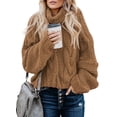 thumbnail image 1 of Asyoly Womens Chunky Cable Knit Turtleneck Sweater Balloon Long Sleeve Solid Color Casual Pullover Winter Warm Jumper Loose Tops Outerwear S-XXL, 1 of 7