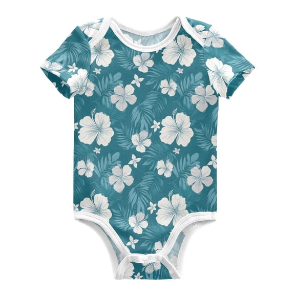 Hawaiian Flowers Pattern Baby Bodysuits 100% Cotton Short Sleeve for 0-24 Months Baby Golf Outfit 3Months