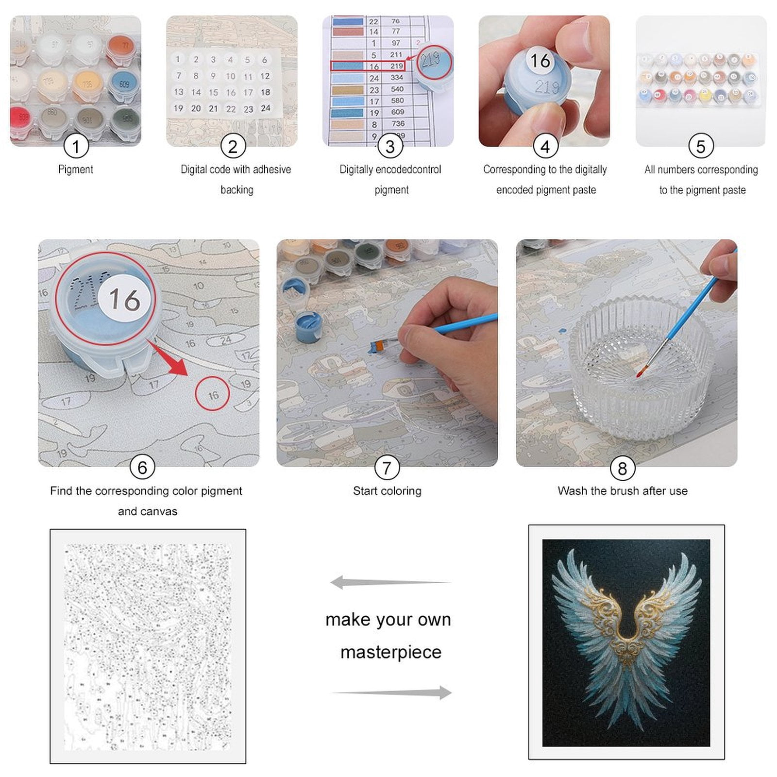 Paint By Numbers Kit for Adults Beginner - DIY Exquisite Golden Feathered Wings Canvas Painting Kits for Adults, Frameless Paint By Number for Adults for Home Wall Decor 16x20 Inch