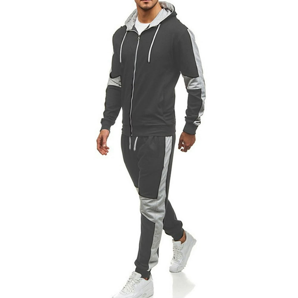 2pcs Men's Hooded Sweatshirt + Pants Sets Casual Tracksuit Jogging Gym ...