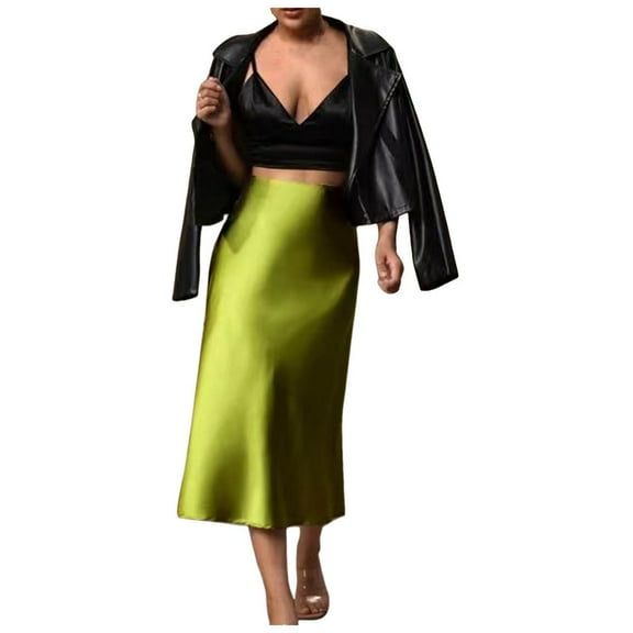 Ediodpoh Satin Midi Skirt Womens Solid Color Fishtail Hem Skirt Womens Skirt Light Green_002 S