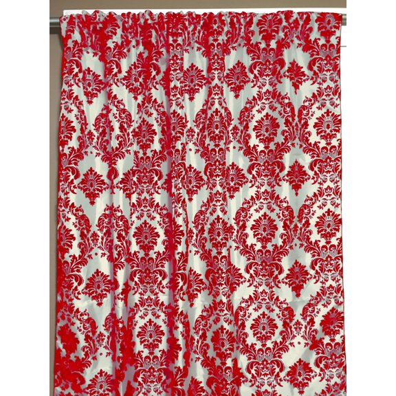 Flocking Damask Taffeta Window Curtain 56 Inch Wide Red on White