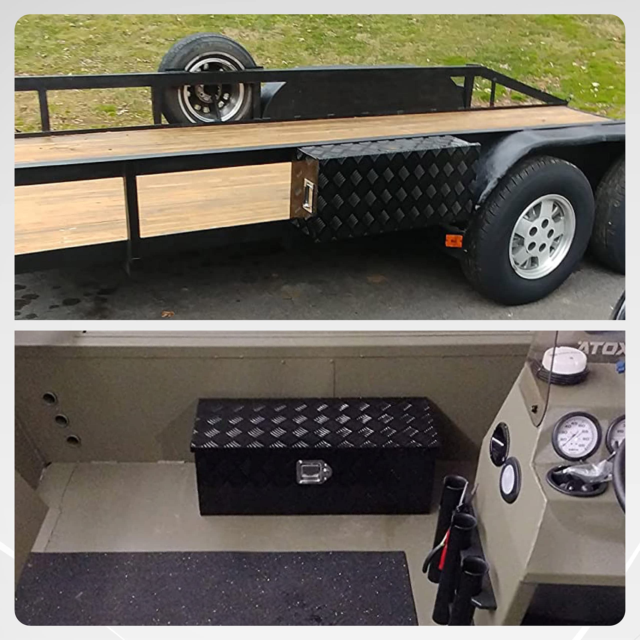 BATONECO 30 Inch Aluminum Trailer Tool Box Truck Bed Tool Box w/ Side Handle 30 x 13 x 10 Black