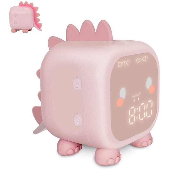 Reloj despertador para niños, reloj despertador digital para dormitorio de niños, lindo reloj de noche de dinosaurio, tren de sueño para niños, luz de despertador y luz nocturna con reloj despertador USB para niños y niñas, regalos de cumpleaños Zhivalor LRWJ977-3