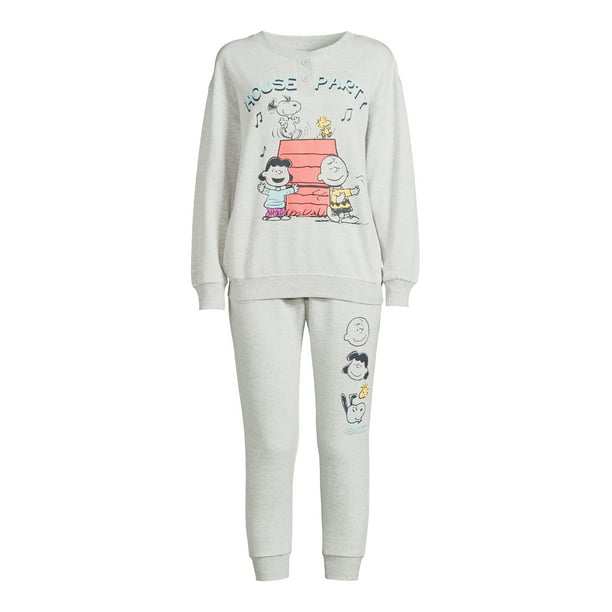 Peanuts Women's nad Women's Plus Snoopy and Long Sleeve Top and Jogger Pant 2 piece Set -
