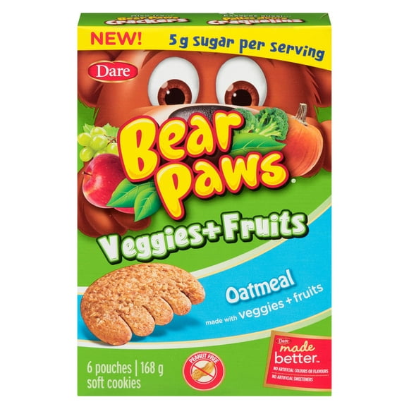 Bear Paws Veggies & Fruit Cookies Oatmeal, Dare, 168g