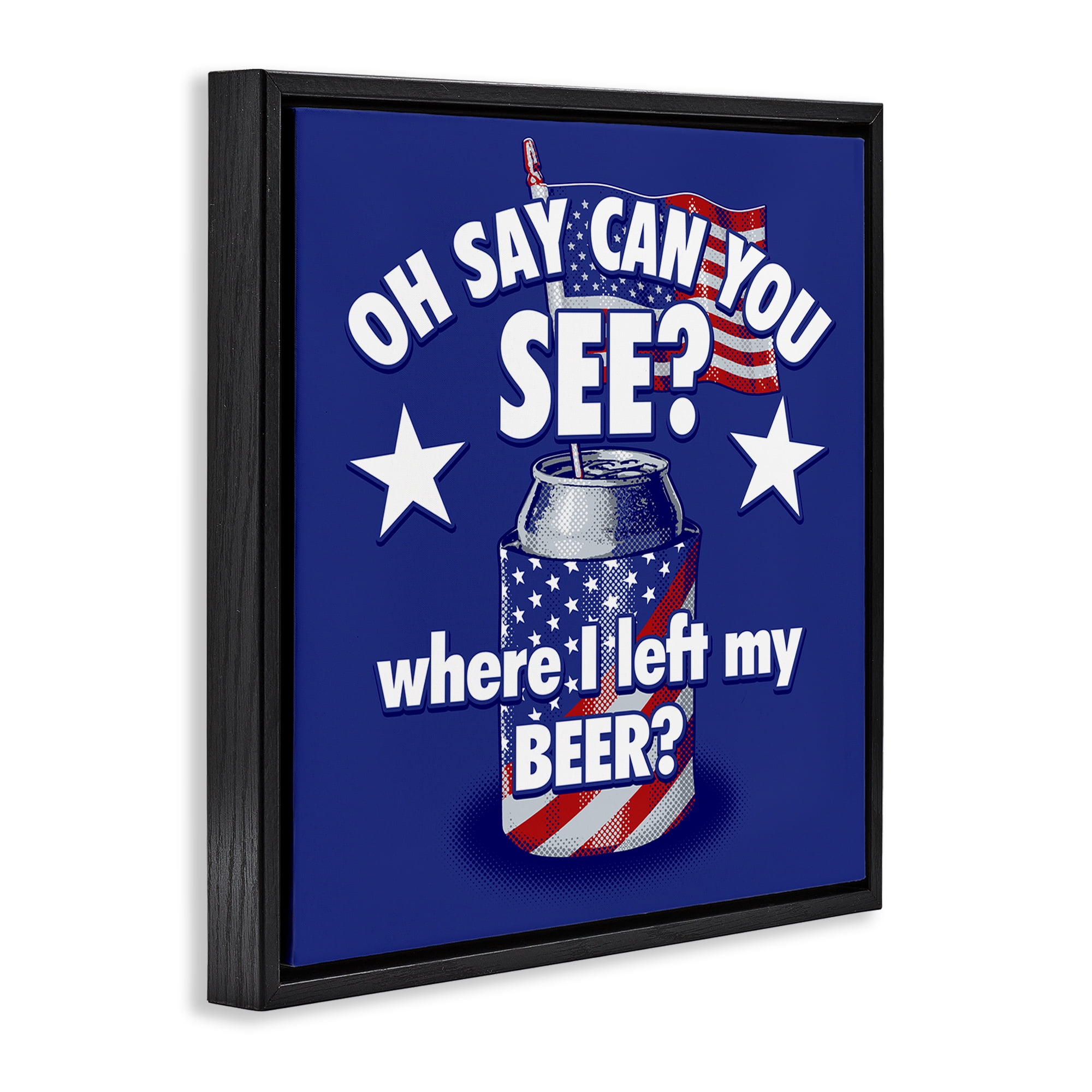 Stupell Industries Funny Patriotic Beer Patriotic Painting Black Floater Framed Canvas Art Print Wall Art, 18 x 18