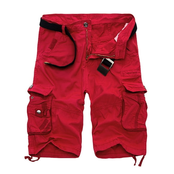 Holiday Savings Winter PEZHADA Men's Elastic Cargo Shorts Loose Straight Beach Medium Comfortable Pants Casual Sports Five Point Pants Red XXXL