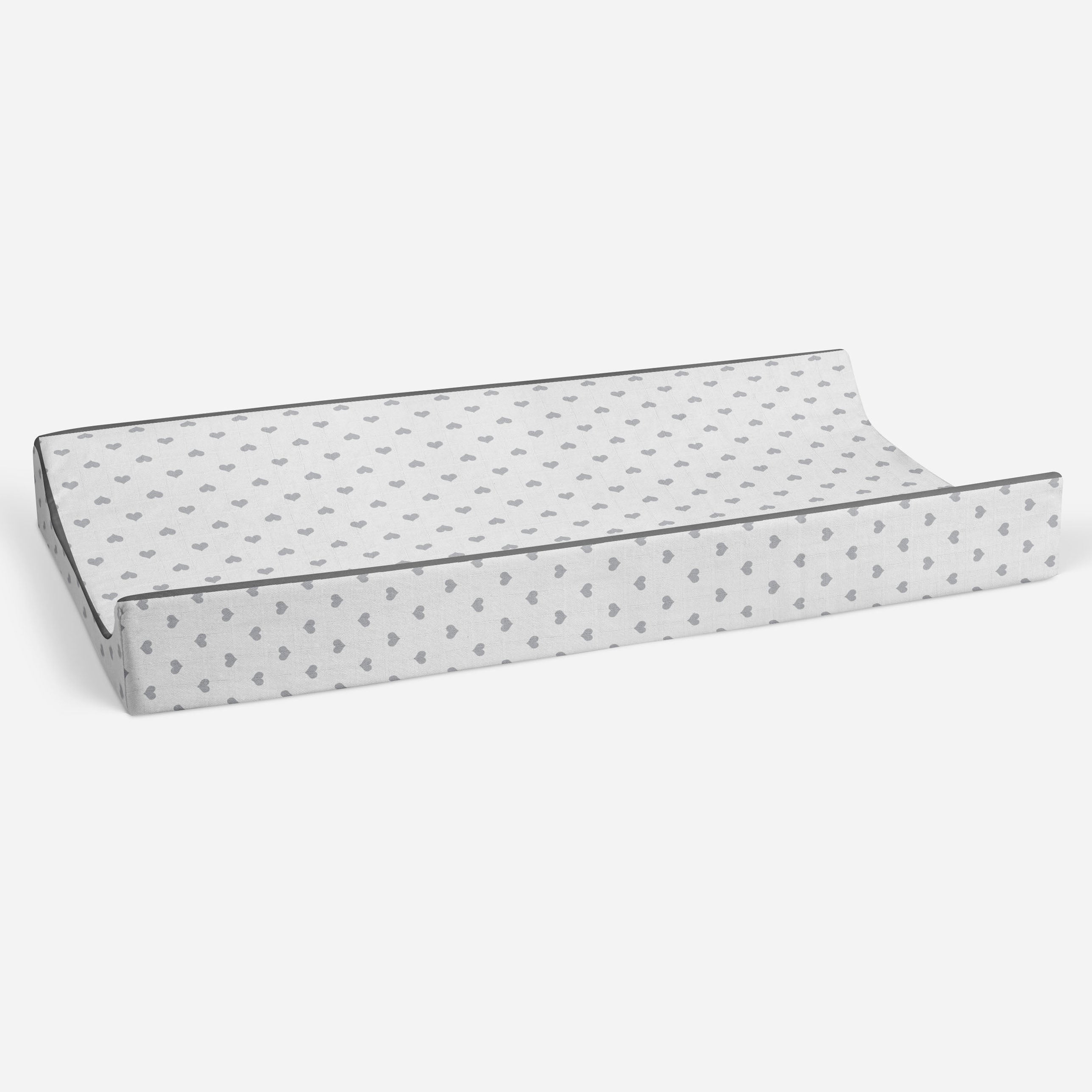 Bacati - Hearts Gray Quilted Muslin Changing Pad Cover