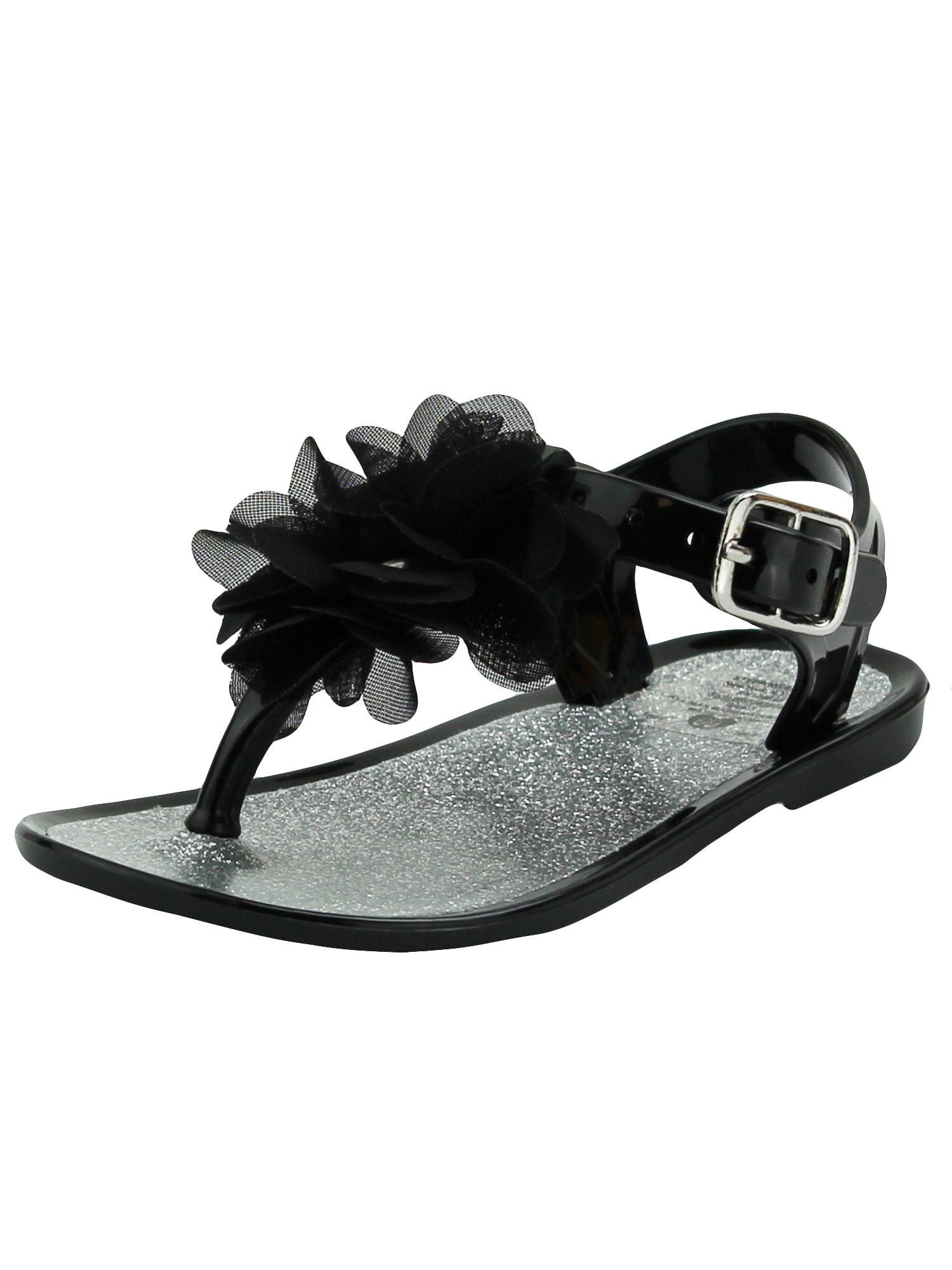 black glitter jelly sandals