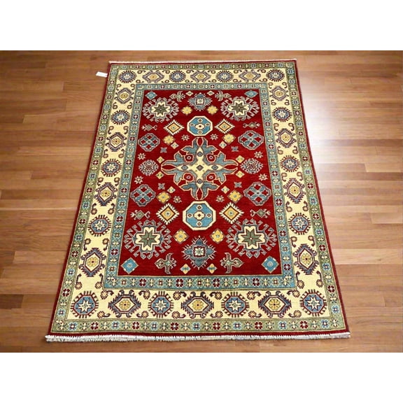 Kazak Geometric Red 5X7 Handmade Wool Rug # 12512