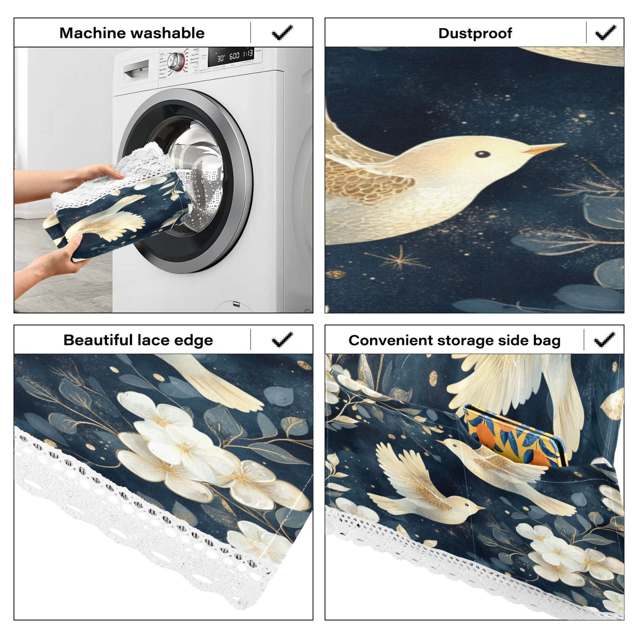 Happy Flying BirdsWasher and Dryer Covers Dust-Proof and Oil Resistant Fridge Cover with 4 Storage Pockets Washing Machine Top Cover for Laundry Kitchen Home 51.2 x 22 In
