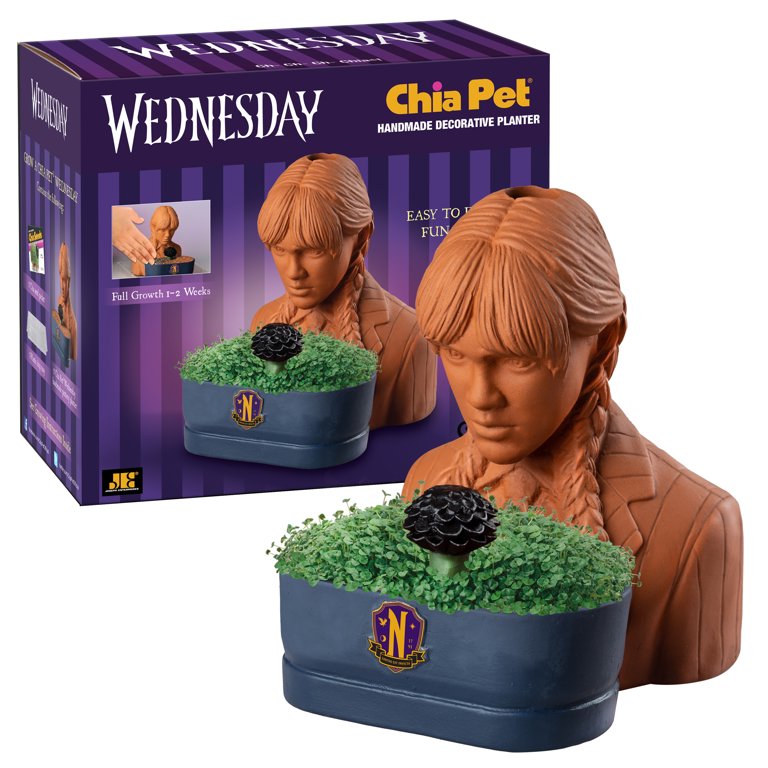 Chia Pet, Handmade Decorative Planter, Wednesday Addams, Gothic
