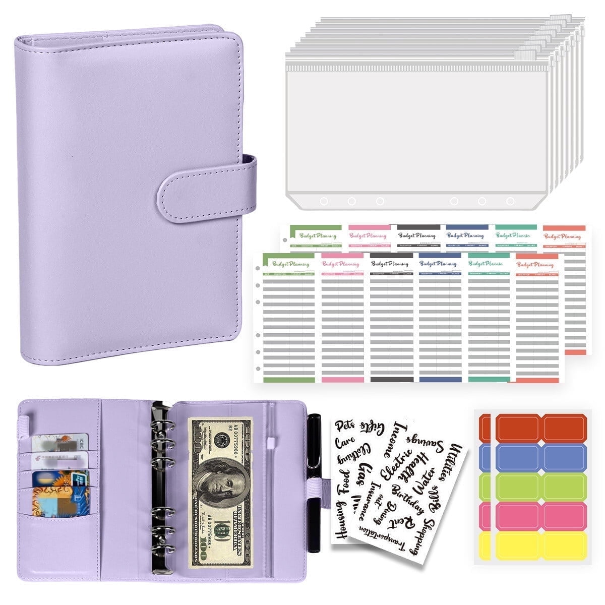 Money Saving Binder, Savings Challenges Book with Zipper envelopes for Cash Envelopes, A6 Saving Money Binder, Budget Planner for Managing Budgets and Saving Money (Purple)
