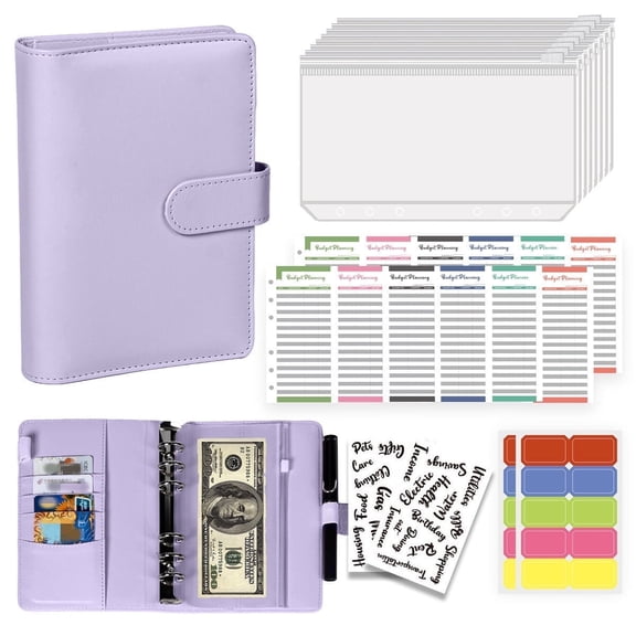 Money Saving Binder, Savings Challenges Book with Zipper envelopes for Cash Envelopes, A6 Saving Money Binder, Budget Planner for Managing Budgets and Saving Money (Purple)