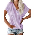 thumbnail image 4 of T-Shirt Femme Couleur Unie Col en V Manches Chauve-Souris Croisé avec Boutons devant, 4 of 5