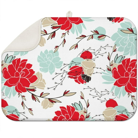 Microfibre Drying Mat for Kitchen Pioneer Dish Drying Drainer Mat Absorbent Colorful Floral Drying Mat Washing Up for Glass, Plate & Cup 18inch X 24inch