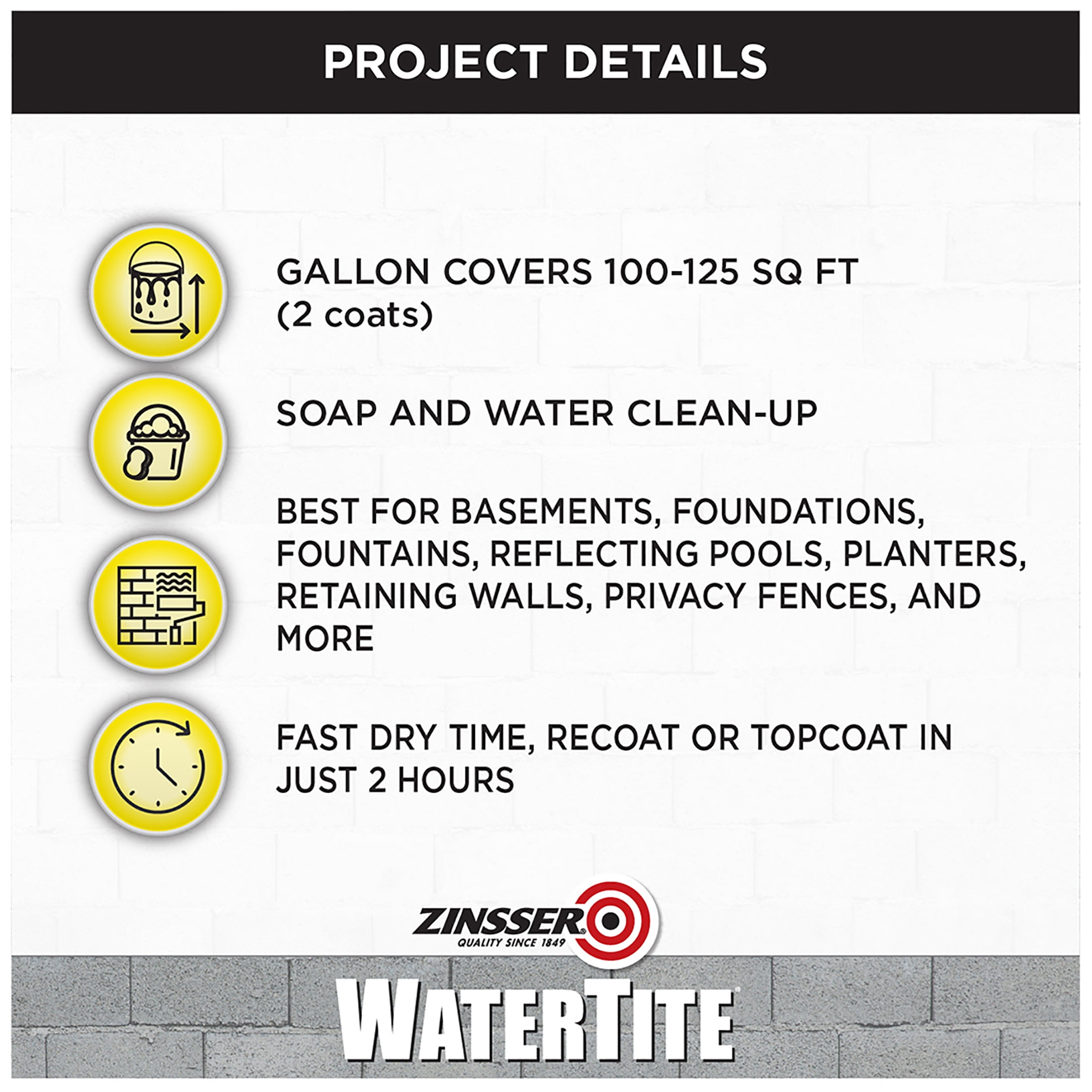 (2 pack) White, Zinsser WaterTite Matte General Purpose Waterproofing Paint, 5 gallon, 1 Pack