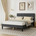 thumbnail image 5 of Yangming Twin Upholstered Platform Bed Frame with Linen Headboard Wood Slat, Dark Gray, 5 of 8