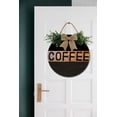 thumbnail image 3 of Coffee Sign Farmhouse Wood Sign Front Porch Decor Rustic Wooden Sign Wall Decor Hanging Wooden Decorations with Bow-Knot for Home Porch Wall Door, 11 x 11 inch, 3 of 5