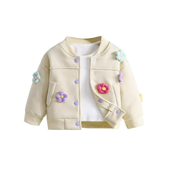 Efsteb Fall Jacket for Girls Button Long Sleeve Coats Toddler Spring Coat Cute Toddler Comfy Jacket Outerwear (Beige,12 Months)