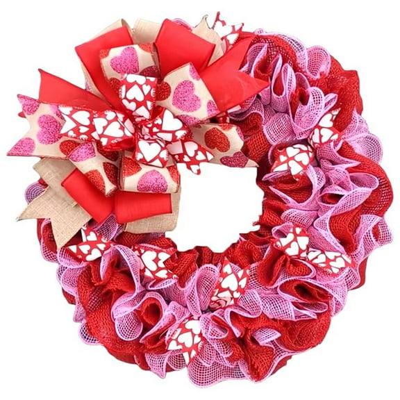 Valentine'S Day Fabric Wreath, Artificial Spring Wreaths with Bows Garland Decoration for Holiday Festival
