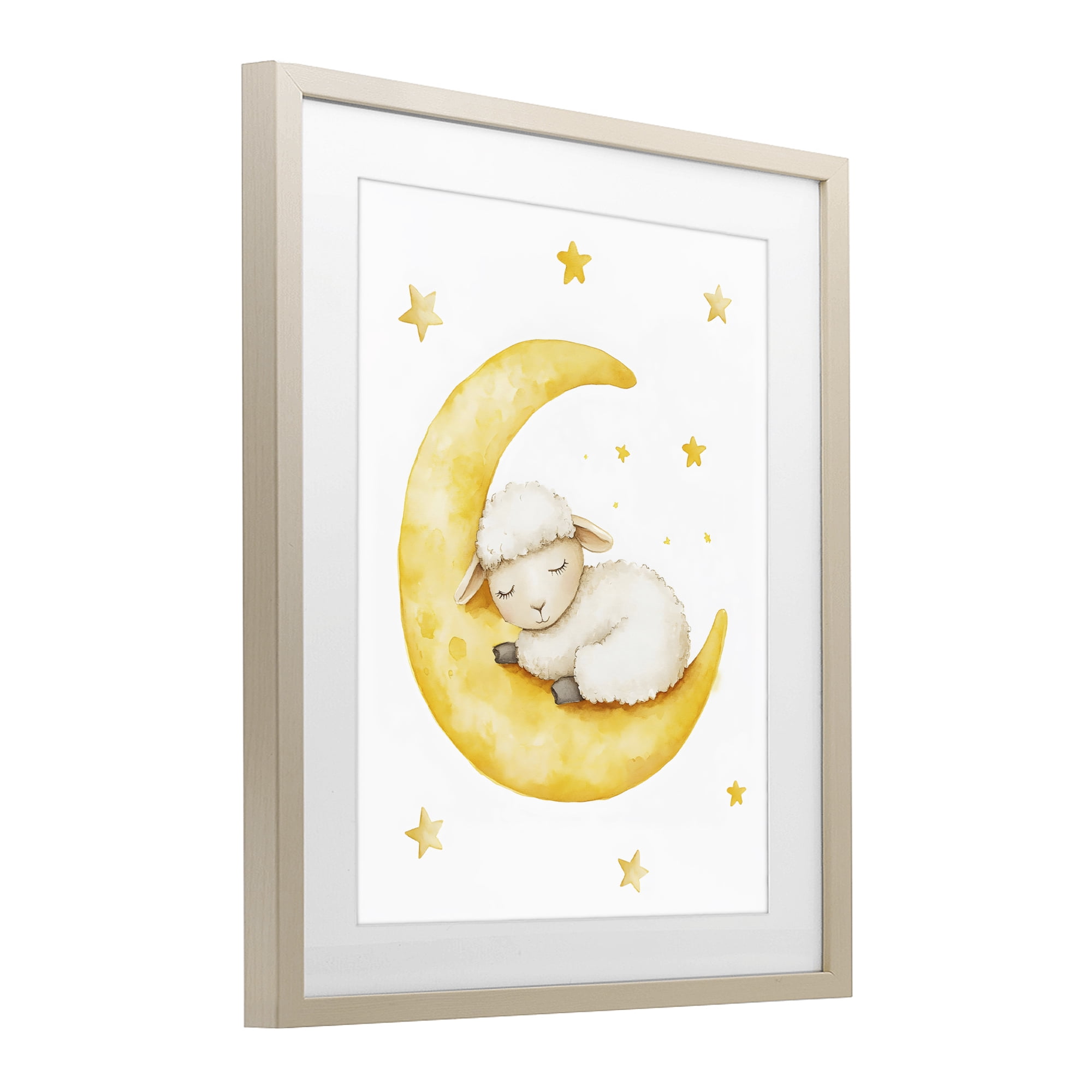 Stupell Industries Sleeping Sheep on Yellow Moon Birch Framed Print Under Glass, design by LSR Design Studio
