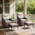 thumbnail image 4 of POCASSY 5 Pieces Outdoor Patio Furniture Set with Swivel Glider Patio Chairs Set of 2, Brown Wicker High Back Outdoor Conversation Set with Swivel Patio Chair, Ottoman, and Side Table, Beige Cushion, 4 of 18